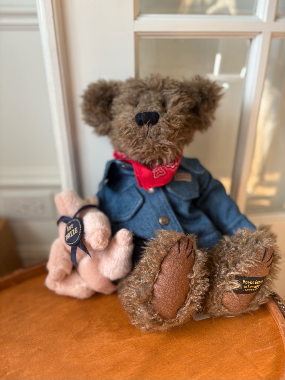 Boyds Bears Brown Plush Bear in Blue Jacket with Red Bandana-Billy Ray